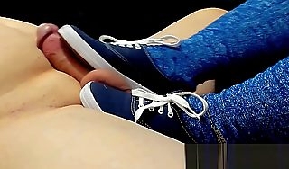Cumshot on Keds Sneakers coupled with Blue Knee High Socks